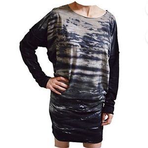 Rock Cotton - Long Sleeve Versatile Tunic - Tie-Dye Black & Tan  one size